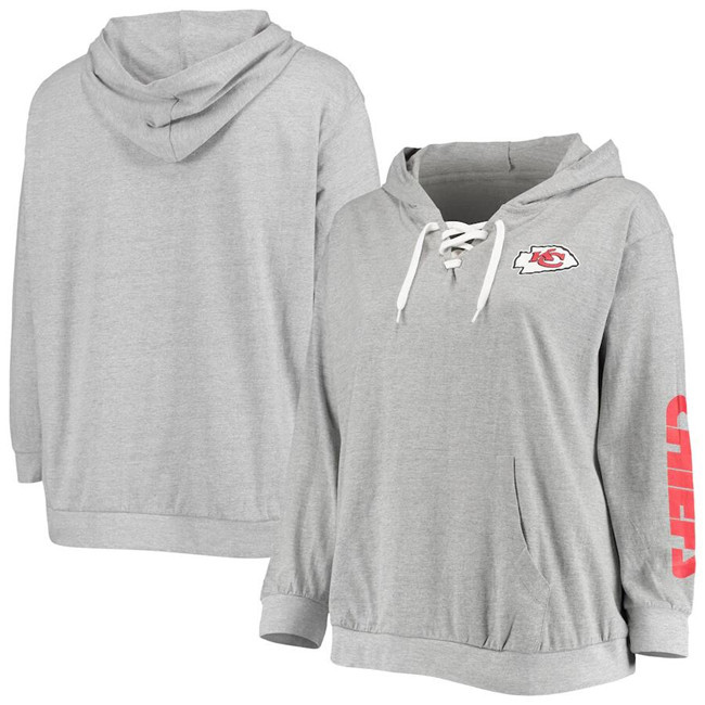 Women's Kansas City Chiefs Heathered Gray Plus Size Lace-Up Pullover Hoodie